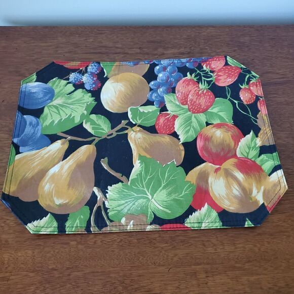 Set of 6 Black Multi color Rectangular Fruit Placemats - Picture 3 of 7